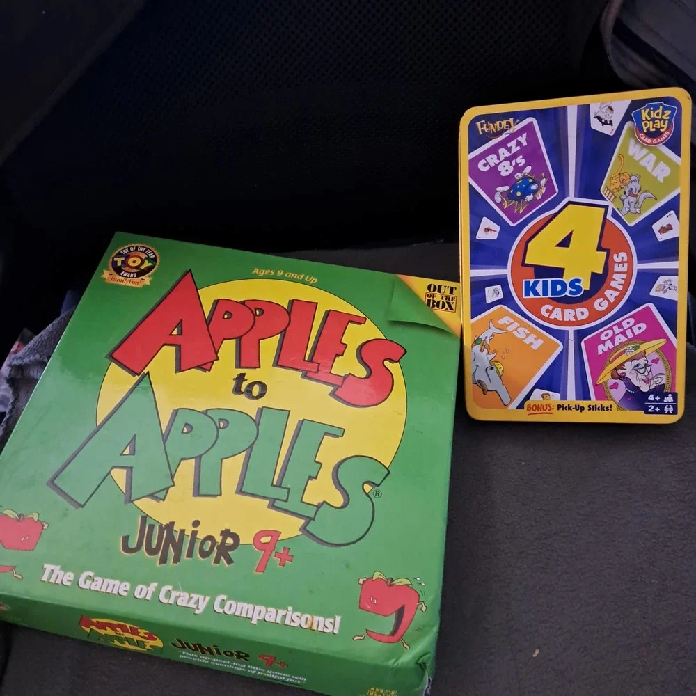 Rainy Day FUN! APPLES to APPLES JR & Tin with Card Games